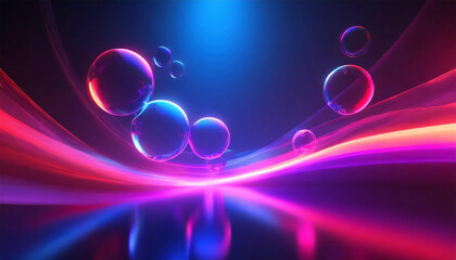 Black, blue and pink abstract blurred backdrop with bubbles, illustration.