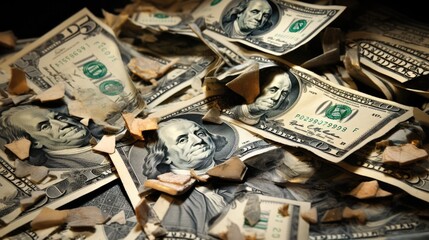 Crumpled Currency Against Financial Failure Backdrop - obrazy, fototapety, plakaty