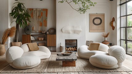 Modern Living Room Interior with Stylish Comfy Sofa and Natural Decor Elements