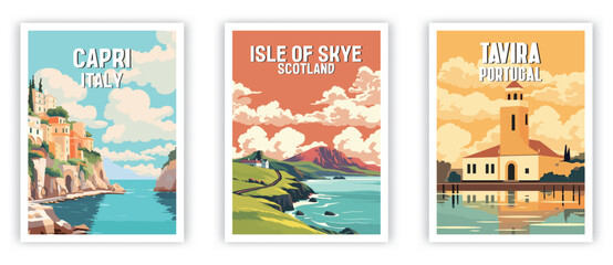 Cappri, Isle of Skye, Tavira Illustration Art. Travel Poster Wall Art. Minimalist Vector art