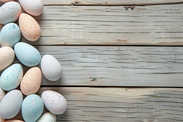 Fototapeta na wymiar Artfully arranged Easter eggs on a dual-tone pastel background