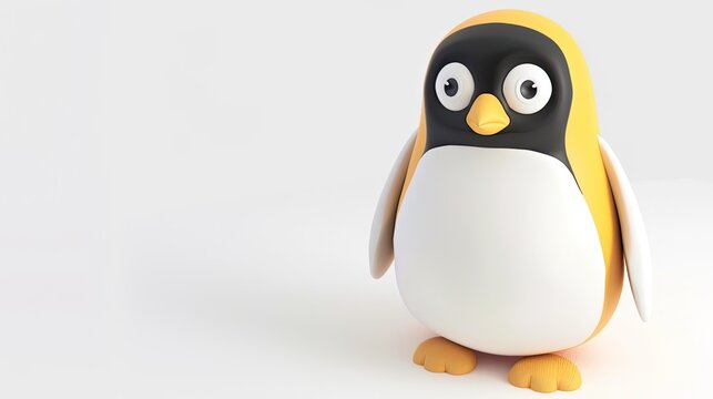Colorful Cartoon 3D Clay Penguin Figurine on Isolated White Background for Product Shot