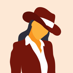 Illustration of cowgirl wearing jacket and cowboy hat