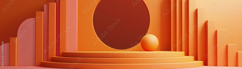 Poster orange geometric background illustration. 3d rendering . ai generative