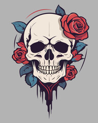 Skull with red roses.Vector illustration with a skull and red roses on a colored background.