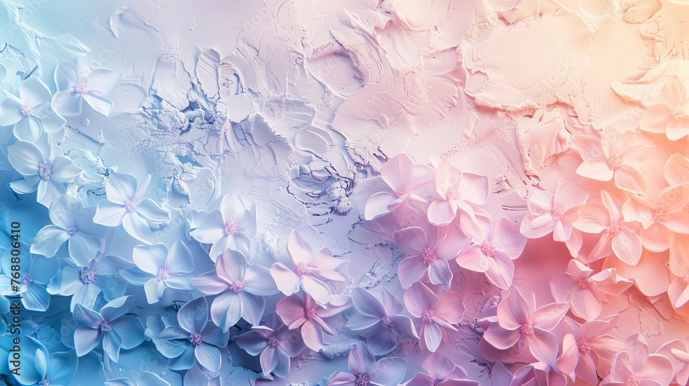 Poster pastel gradient background with layering textures, overlaying a subtle floral pattern on a smooth tr