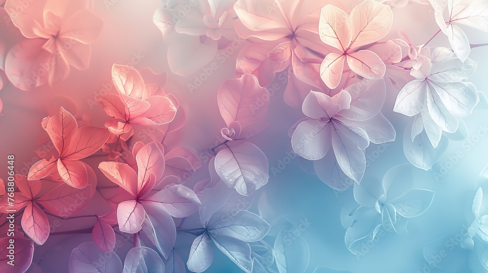 Poster pastel gradient background with layering textures, overlaying a subtle floral pattern on a smooth tr