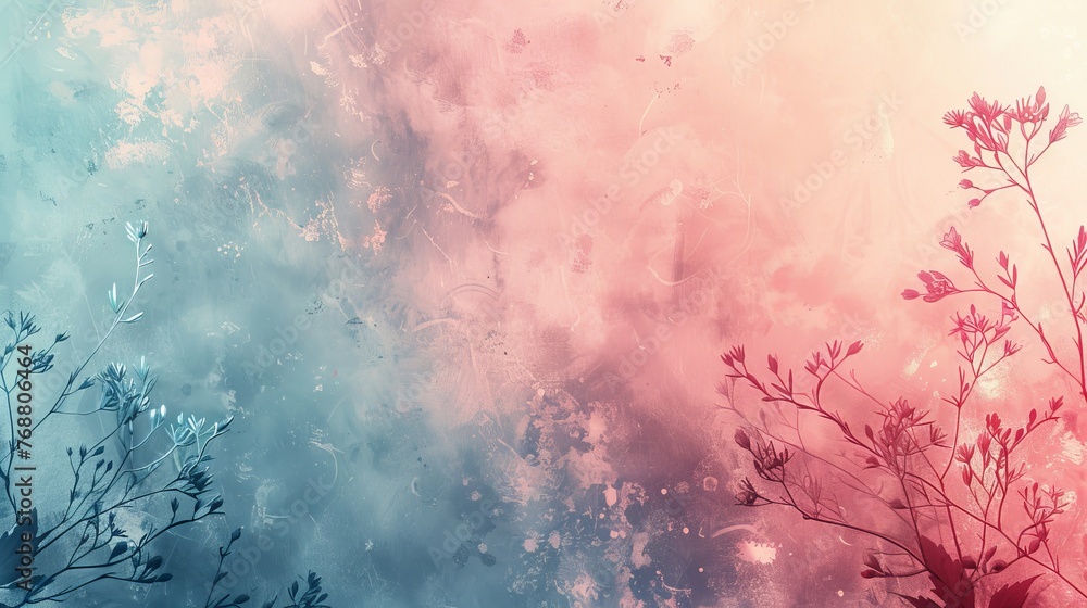 Poster pastel gradient background with layering textures, overlaying a subtle floral pattern on a smooth tr