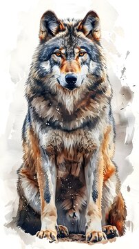Majestic Lone Wolf Watercolor Clipart with Rustic Charm and Cinematic Photographic Style