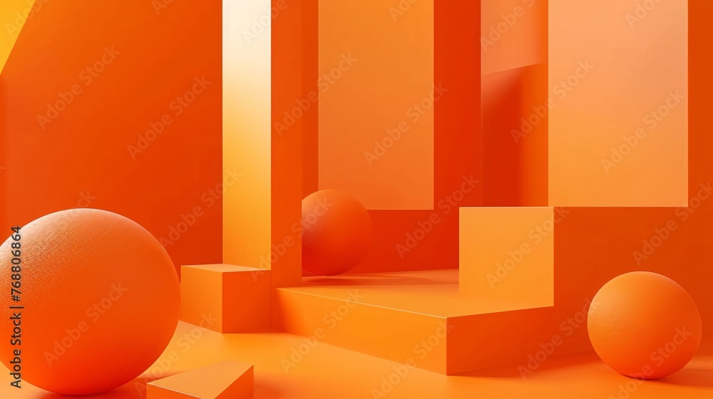 Poster orange geometric background illustration. 3d rendering . ai generative