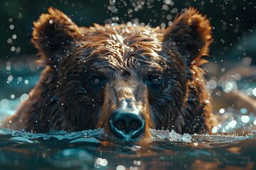 Powerful Mediterranean Bear Emerges from Vibrant Aquatic Solitude
