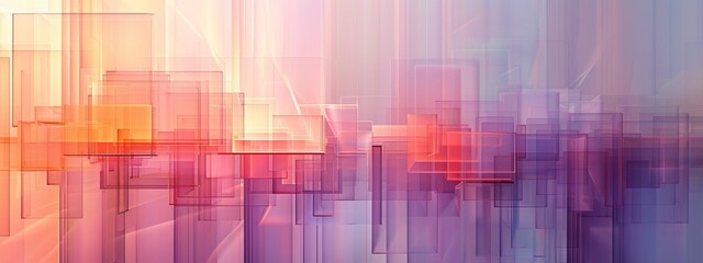 Obraz premium split background in soft peach and muted lilac, with subtle square light shapes arranged in a symmetrical pattern.