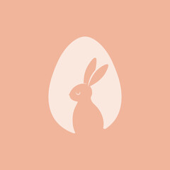 Zajączek wielkanocny. Królik i jajko. Wielkanocna ilustracja w prostym stylu na kartki świąteczne, banery, życzenia i do innych projektów.