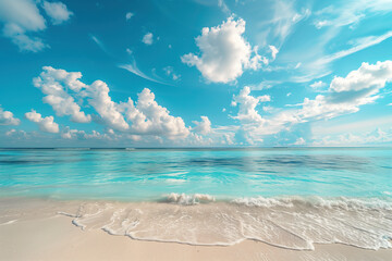 Beautiful seascape background with blue sky and white clouds on the horizon