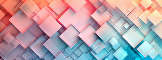 split background using pastel hues of coral and sky blue, with abstract square light shapes arranged in a grid-like formation. - obrazy, fototapety, plakaty