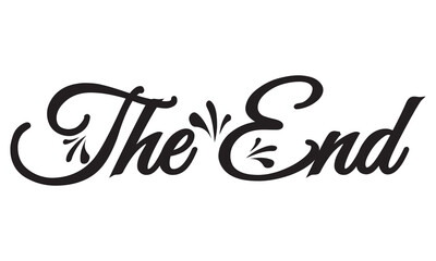 The end lettering text on background. Handmade calligraphy vector illustration. Vector design for poster, logo, decor, movie, cinema, card, banner, postcard, final credits and print. Vector, EPS 10 