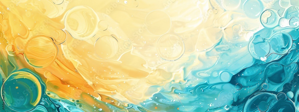 Poster split background using pastel hues of lemon yellow and pale turquoise, with abstract circular light 