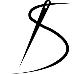 Sewing Needle vector icon. Thread vector sew tailor logo. Tailor logo with needle symbol, fashion icons design isolated on transparent background, black silhouette of needle with thread template.