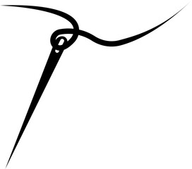 Sewing Needle vector icon. Thread vector sew tailor logo. Tailor logo with needle symbol, fashion icons design isolated on transparent background, black silhouette of needle with thread template.