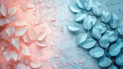 split background using pastel hues of peach and powder blue, punctuated by delicate leaf-shaped light elements.