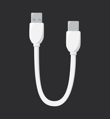 USB white icon. Type a. Dark background. Flat art. Vector illustration. Technology. Connection. Single. Isolated element.