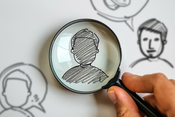 Customer Focus, Doodle of a magnifying glass focusing on a customer icon, emphasizing customer-centric business strategies