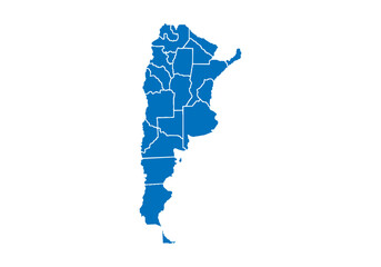 Mapa azul de argentina en fondo blanco. - obrazy, fototapety, plakaty