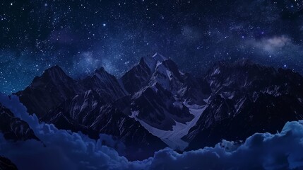 Mountains dark blue sky with stars in night time - obrazy, fototapety, plakaty
