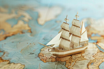 A paper ship on a map