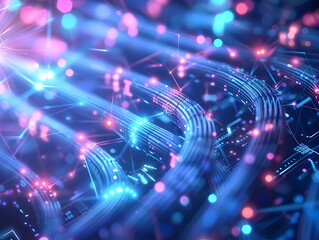 Obraz premium Dazzling Technological Brilliance:Mesmerizing Digital Landscape of Vibrant Neon Lights and Ethereal Energies