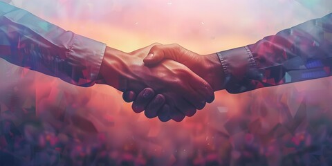 Handshake Symbolizing Strong Partnerships and Architectural Alliances in a Digital Realm