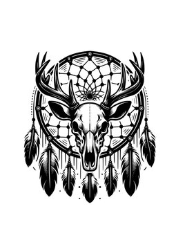 Deer Dream Catcher, Sky Gods Ritual, Celestial Illustration, Cricut Layered Design, Deer Skull Silhouette, Dream Catcher Silhouette, Ritual decor, SVG + PNG + JPG cut files