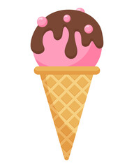 Pink ice cream cone. Vector illustration