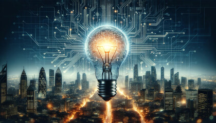 A light bulb city idea technology business concept