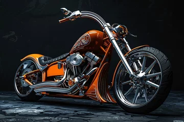 Foto op Plexiglas an orange motorcycle with chrome wheels © Georgeta