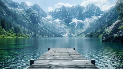 Badezimmer Foto Rückwand Serene Lake Reflection: Nature Tranquility Captured Among Mountains, Perfect Moment of Peace © MDRAKIBUL