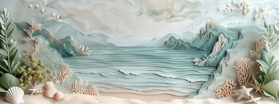 Invoke the serenity of coastal landscapes with a split background inspired by the sea and sand.