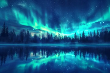 Beautiful northern lights over lake