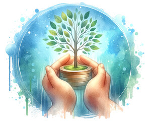 Hands Nurturing Tree Growth on Coins,Business Growth Concept - 768811296