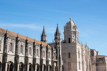 exterior architecture of The Jerónimos Monastery in Lisbon - 768811403