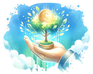 Hands Nurturing Tree Growth on Coins,Business Growth Concept - 768811404