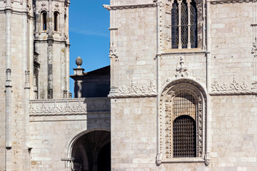 exterior architecture of The Jerónimos Monastery in Lisbon - 768811461