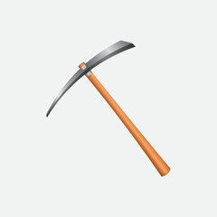 Pickaxe on a white background. Pickaxes are made of wood and metal