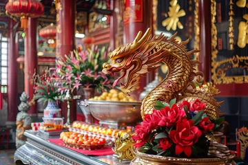 Fotobehang Typical auspicious dragon status in Chinese temple that brings good luck  © Fabio