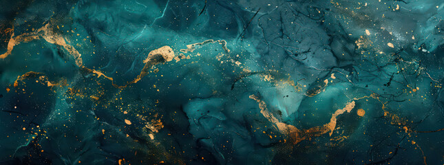 Dark blue marble texture with golden veins. Turquoise marble background wallpaper - obrazy, fototapety, plakaty