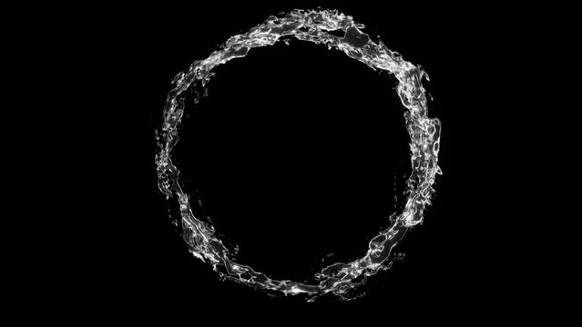 Closeup slow motion Circle Water splashing flow follow turn isolate on black background. 3D animation.	