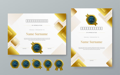 Gold blue and white vector modern elegant and luxury certificate template for corporate. For award, business, diploma, workshop, award, graduation, completion, competition and education