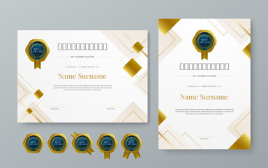 Gold blue and white vector modern luxury certificate corporate template design. For appreciation, achievement, awards, education, competition, diploma template