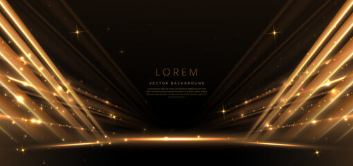 Elegant golden scene diagonal glowing with lighting effect sparkle on black background.