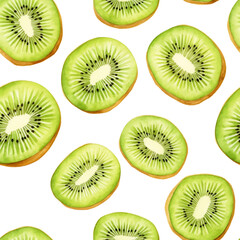 Fototapeta premium watercolor of seamless pattern kiwi with transparent background